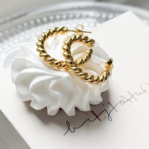 Gold Twisted Hoops, Gold Hoop Earrings, Vermeil 18k hoops, minimalistic jewelry, Classy French Style, Gift for her, sister gift, French Chic