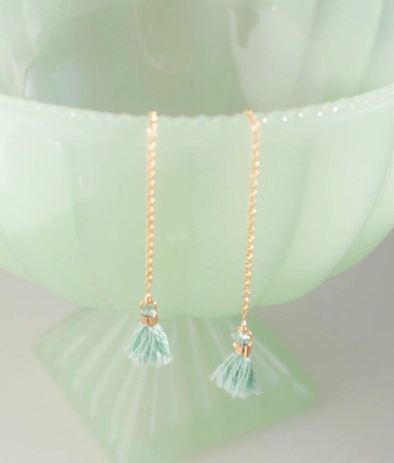 boho wedding boho jewelry bridesmaids gift threader earrings boho chic Tiny tassel earring