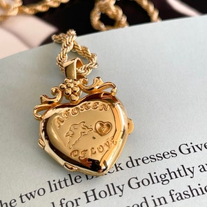 Gold Plated Heart Locket Necklace: Cherub Love Token Jewelry