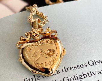 Gold Plated Heart Locket Necklace: Cherub Love Token Jewelry