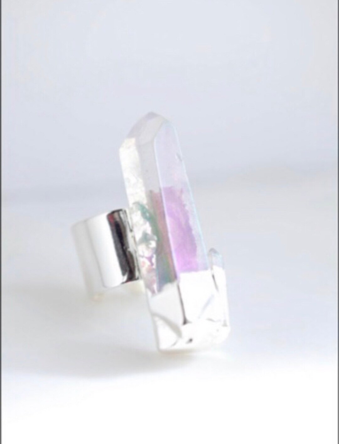 Quartz Point Ring Quartz Point Ring, Atlantis Lemuria Jewelry, Titanium Coated Crystal ...