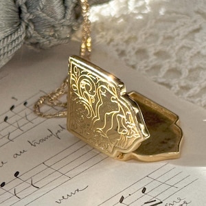 Gold Shield Locket Necklace: Rococo Renaissance Style
