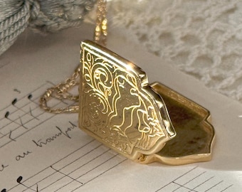 Gold Shield Locket Necklace: Rococo Renaissance Style