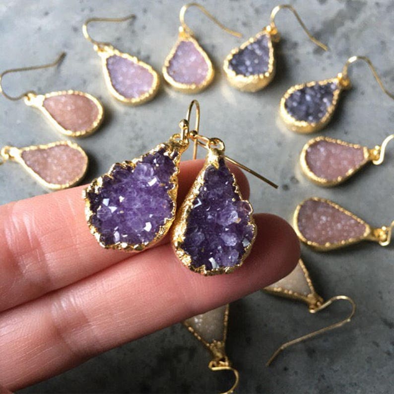 Natural Druzy Earrings Druzy jewelry crystal Druzy Crystal Etsy