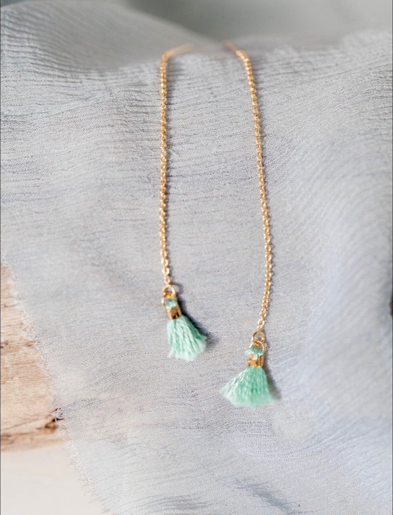 boho wedding boho jewelry bridesmaids gift threader earrings boho chic Tiny tassel earring