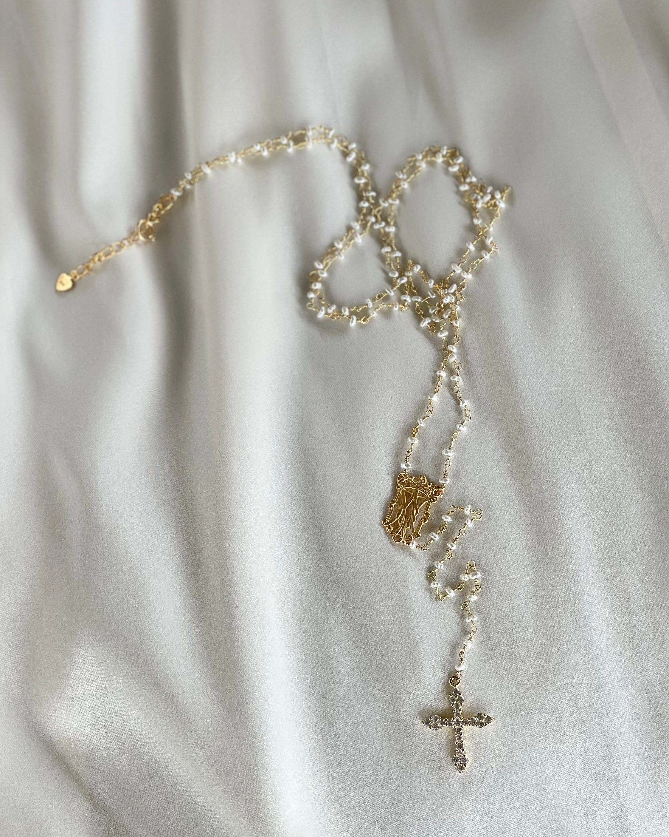 Madonna Pearl Rosary Necklace: Gold Plated French Lariat - Etsy