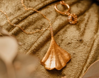 Gold Ginkgo Leaf Necklace: Cubic Zirconia Pendant, Gold Filled Chain