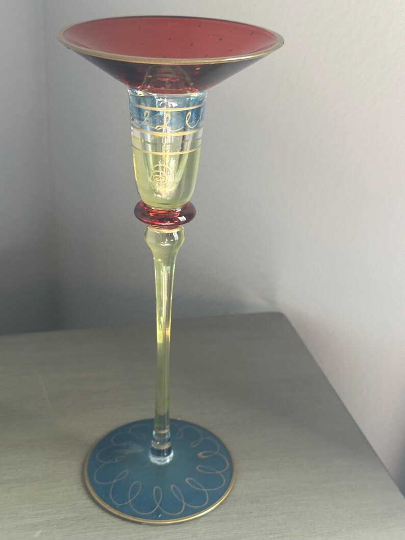 Wide Base Line Drawing Vintage Pier 1 Imports Bohemian Art Glass Candlestick Holders - Set of ...