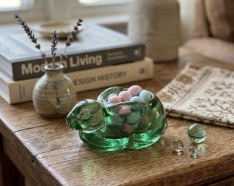 Vintage Indiana Glass Green Bunny Votive Candle Holder, Emerald Green Glass Rabbit Tealight Holder, Candle Lane Critters Easter Spring Decor