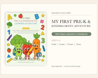 Pre-K Kindergarten Learning Adventure Workbook, ABCs, Numbers, Shapes, Early Math (PDF Download)