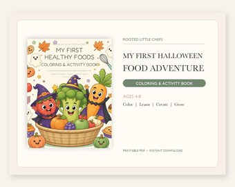 Halloween Food Adventure Coloring Activity Book, Kids Ages 4-8 (Digital Download)