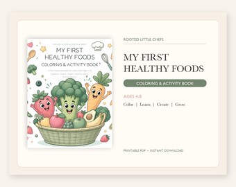 Healthy Foods Coloring Book for Kids, Ages 4-8, Activity Pages (Instant Download PDF)