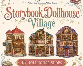 Watercolor Storybook Clipart Bundle | 15 Cutaway House PNGs | Storybook Dollhouse Village | Commercial Use