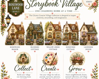 Akvarell Clipart-paket med butiksfasad i byn | Rosewood Lane | Bygg din egen sagoboksby | 15 butiks-PNG:er | Kommersiellt bruk