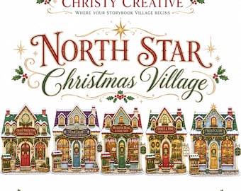 Akvarell sagobok julby Clipart-paket | Nordstjärnans julby | 15 Holiday Shop PNGs | Kommersiellt bruk