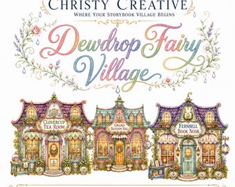 Akvarell daggdroppe älvby Clipart | 15 Fantasy Shop PNGs | Kommersiellt bruk
