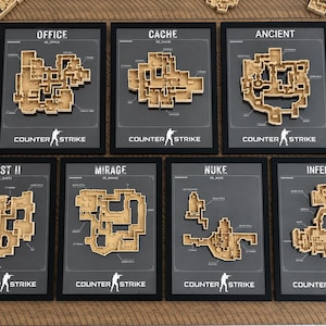 2x Counter Strike Wall frame Bundle - Map Wall Art, Dust 2, Mirage, Cache, Nuke, Office, Inferno, Ancient