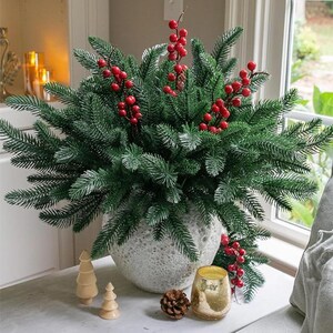 Artificial Pine Branches | 10 Cedar Greenery Stems for Christmas DIY Decor