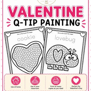 Valentinstag-Malset mit Wattestäbchen | Punktmarker-Arbeitsblätter | Druckvorlage für Vorschulkinder | Sofortiger digitaler Download