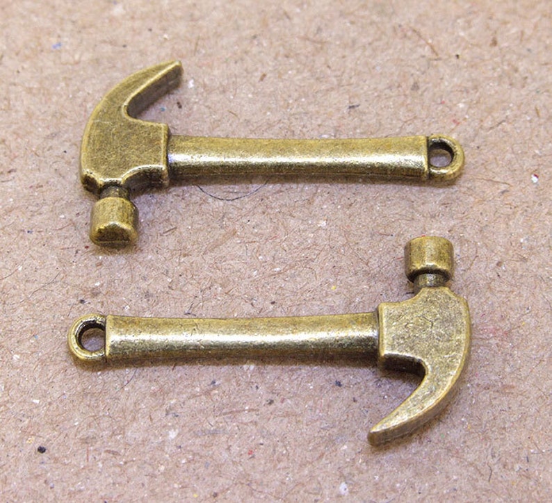 6 Beads Charm Sledge Hammer Pendant Bronze Plated Victorian Etsy