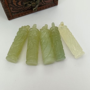 Natural Xiuyan Jade Pendant Ancient China Culture Carving Dragon Pillar Amulet diy Necklace