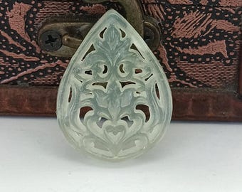 Natural Xiuyan Jade Pendant Ancient China Culture Carving Drop Hollowed Jade Amulet diy Necklace