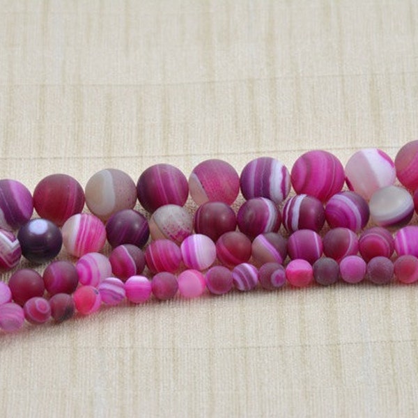 Strand Round frosted surface Agate Beads --- 6mm 8mm 10mm 12mm can be selected --- Rose Rosy Gemstone Beads ---15~15.5" in Length