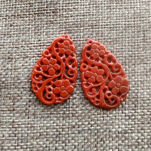Archaistic Style Design Jade Pendant Carved Drop Hollow Flower Jade Amulet Diy Necklace Earrings 2 Pcs