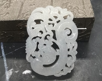 Jade Pendant China Culture Carving Dragon Phoenix 龙凤呈祥