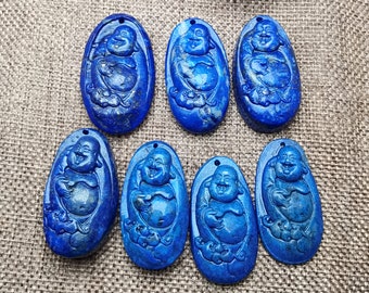 AA+ Natural Lapis lazuli Archaistic Design Pendant untreated Lazurite Laughing Buddha