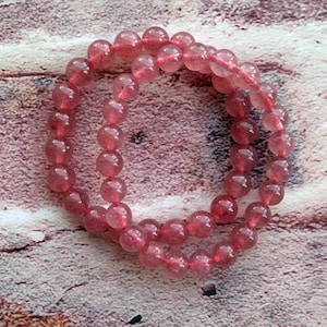AAA Natural Strawberry Quartz Bracelet Healing Gemstone Smooth Round Bead 8 mm