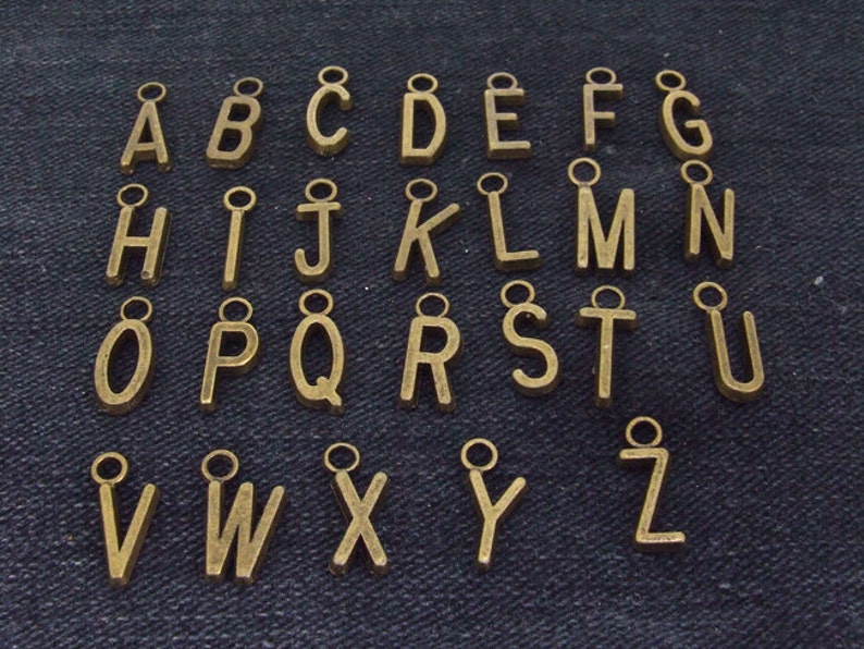 26 Beads Charm 26 letters bronze Plated Victorian Pendants Beads 8mmx16mm 26Pieces 2C image 1