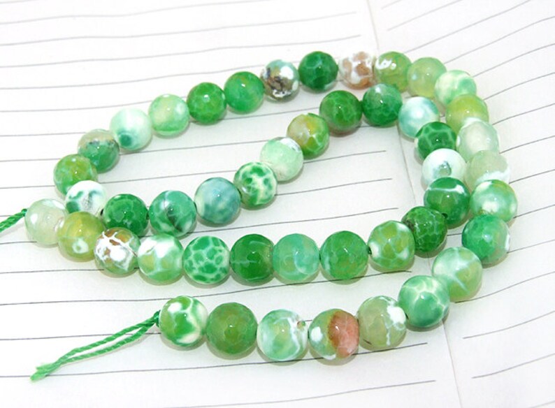 Green Fire Agate Faceted round beads semi precious gemstones 8mm round beads 15inch Diy Necklaces Bracelet Earrings image 2