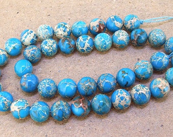 One Full Strand --- Sea Blue Emperor stone Beads ----- 10mm ----- about 40Pieces ----- gemstone beads--- 16" in length