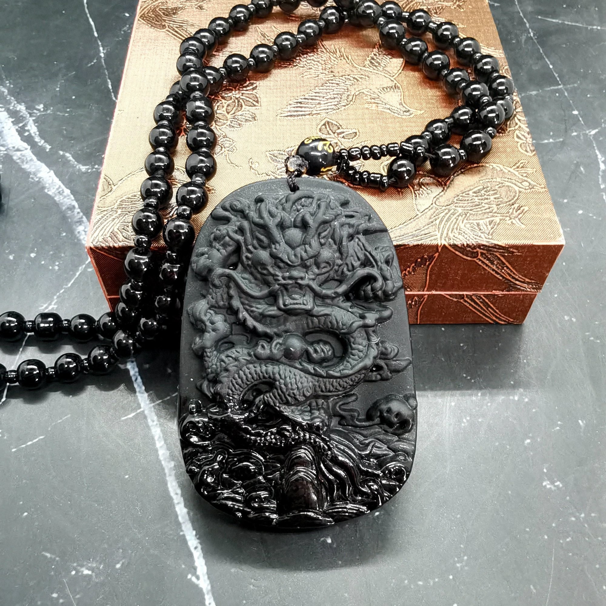 Natural Obsidian Dragon Pendant - Handcrafted Stone Necklace For Protection & Style
