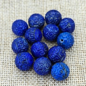 Natural Lapis Lazuli Round Beads Carving Decorative Pattern Palindrome Beads Center Drilled Diy Jewelry