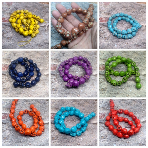 BULK 30 beads Rainbow Howlite Turquoise Loose Skull Beads 9 colors availanle 10-12mm