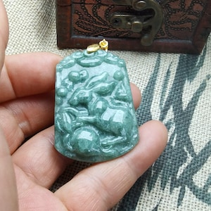 Certificated Natural Jadeite Pendant Chinese Zodiac Rabbit diy Necklace Burma Jade mulet Ancient Chinese Traditional design Grade A