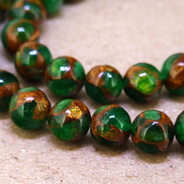 Charm Round Zambian Gold Green Jade Stone Gemstone Beads 15.5" 6mm 8mm 10mm available