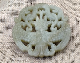 Jade Pendant Double Dragon with Phoenix Jade Talisman Jade Pendant diy Necklace