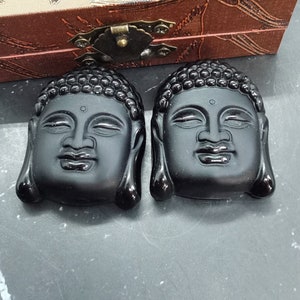 Ancient Chinese Culture Black Obsidian Pendant Carving Buddha head