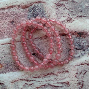 AA Natural Strawberry Quartz Bracelet Healing Gemstone Smooth Round Bead 8mm