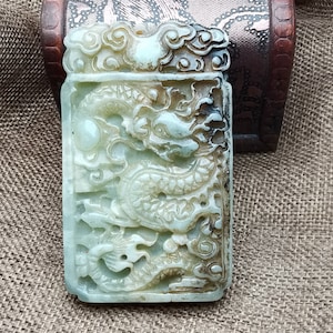 Archaistic Style Design Light Green Jade Pendant Carved Chinese Dragon 龙 Jade Amulet
