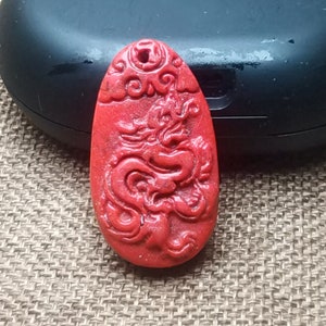 Archaistic Design Red Howlite Turquoise Pendant Chinese Zodiac Dragon Pendant