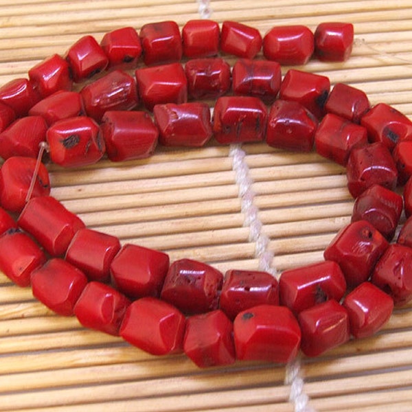 strand Faceted red Coral Beads----8mmx9mm ---46Pieces -- gemstone beads--- 15 1/2" in length Charm Red Coral Beads Full One Strand