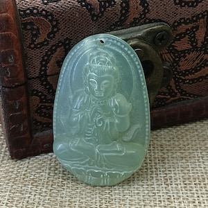 Natural Xiuyan Jade Pendant Ancient China Culture Carving Jade Bodhisattva 大日如来 Jade Amulet diy Necklace