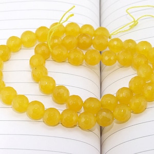 Faceted Yellow Jade Beads in strand 15&quot; 4mm 6mm 8mm 10mm 12mm