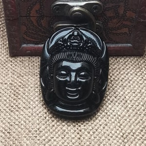 Antique Design Black Glass Obsidian Religious Culture Buddha head Pendant Blessing