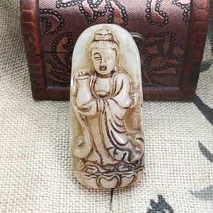 Archaistic Design Jade Pendant Carved Guanyin Bodhisattva Blessing Amulet diy Necklace