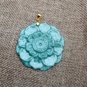 AA+ Natural Jadeite Pendant, Peony Flower Pendant 花开富贵, untreated Burma Jade Pendant diy Necklace